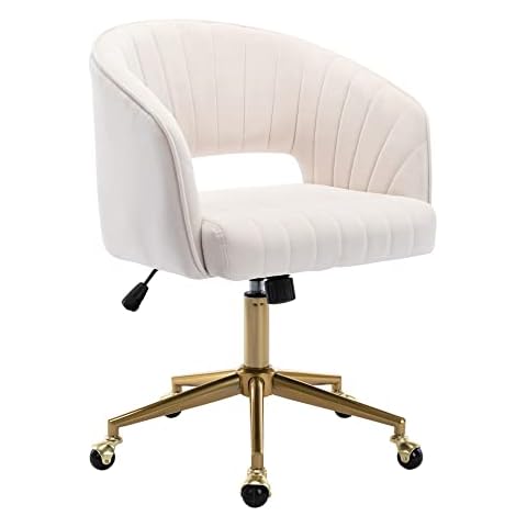 Zesthouse Boucle Home Office Chair Modern Desk Chair with Wheels, White  Vanity Chair for Girls Women, Upholstered Swivel Armchair for Bedroom,  Height