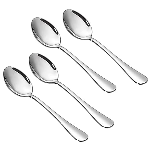 7.2Inch Qualizon 18/8 Stainless Steel Adult Soup Spoon Big Round Spoons Large Heavy Weight Dinner Spoon 4-Piece 