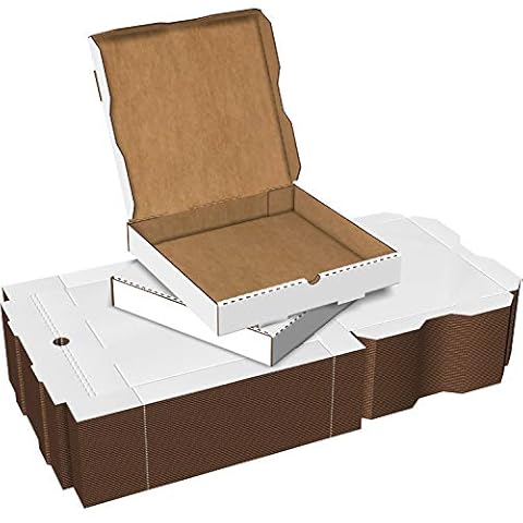 MT Products 10 inch x 10 inch x 1.75 inch White and Red B-Flute Pizza Box - 10 Pieces, Size: 10 x 10 x 1.75