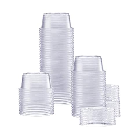 100 Sets - 5.5 oz. Plastic Clear Portion Cups, Snack / Yogurt /Parfait/ Pudding / Souffle /Dessert Cups, Disposable Containers with Lids 5.5oz.