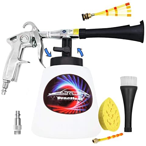 Practisol Car Cleaning Gun High Pressure Car Interior Cleaning Tool Auto Detailing Kit Supplies with 1L Foam Bottle & Cleaning Brush Air Blow Gun