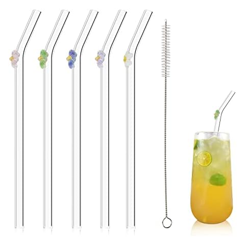 6 Pcs Reusable Glass Straws With 2 Cleaning Brushes, Cute Colorful Flower Glass  Straws Shatter Resistant, Reusable Straws Dishwasher Safe For Smoothies,  Milkshakes, Juices, Teas