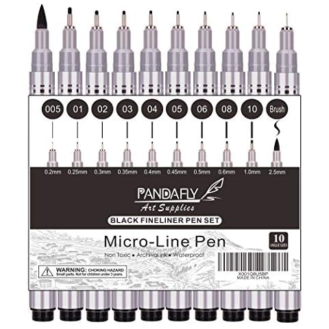 Fine Point Drawing Pen 0.2mm to 1.0mm Writing Marker Pens Width Tips and 2.5mm Set of 10 Flare Pens 0.38 Pens Fine Point Black Pens Black Fine Liner SGDZVD Drawing Waterproof Pen 