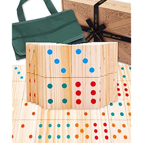 D6 Domino - Set da gioco con scatola di legno, pietre domino classiche, giochi divertenti, 28 fogli Premium Miamine
