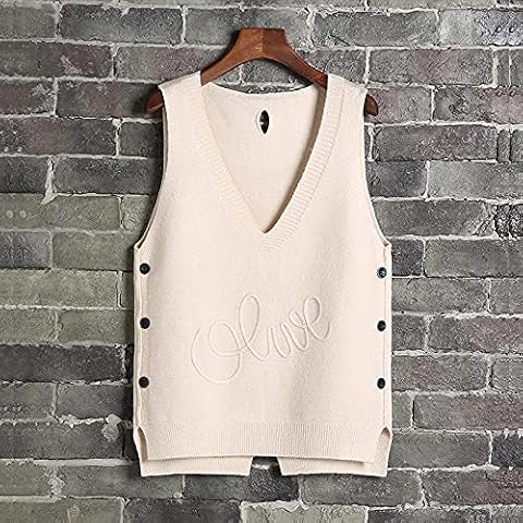 Pull Sans Manches Col V Pour Femme - Taille Unique, Coton Mélangé, Style Décontracté