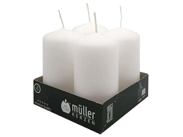 Bougies Piliers Ivoire 50x75 Mm - Pack De 4, Cire Paraffine, Mèche Coton, Auto-extinguibles - Fabriqué En UE