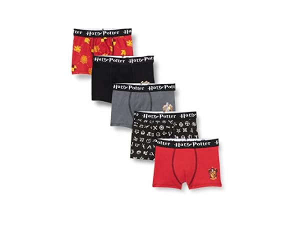 Lot De 7 Slips Harry Potter Enfant - Coton 100% - Logo Maisons Poudlard - Gris/Bleu/Bordeaux - Taille Élastique