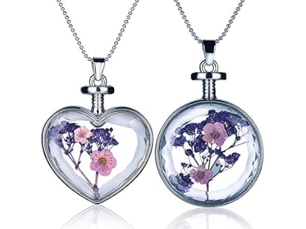 Pendentif Bouteille En Verre Avec Feuille D'or - Collier En Acier Inoxydable | Mini Globe à Personnaliser, DIY