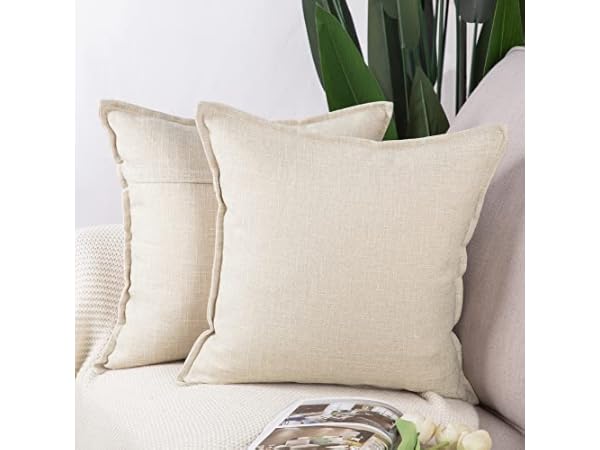 Lot De 2 Housses De Coussin En Lin Décoratif 45x45 Cm - Couleur Marron Clair - Fermeture Éclair Cachée