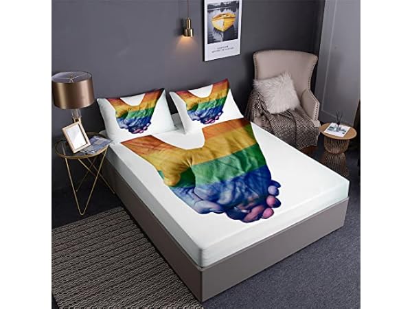 Drap-housse Et Taie Arc-en-ciel Rayé - Lit Simple, 48% Coton, 52% Polyester, Motif Joyeux